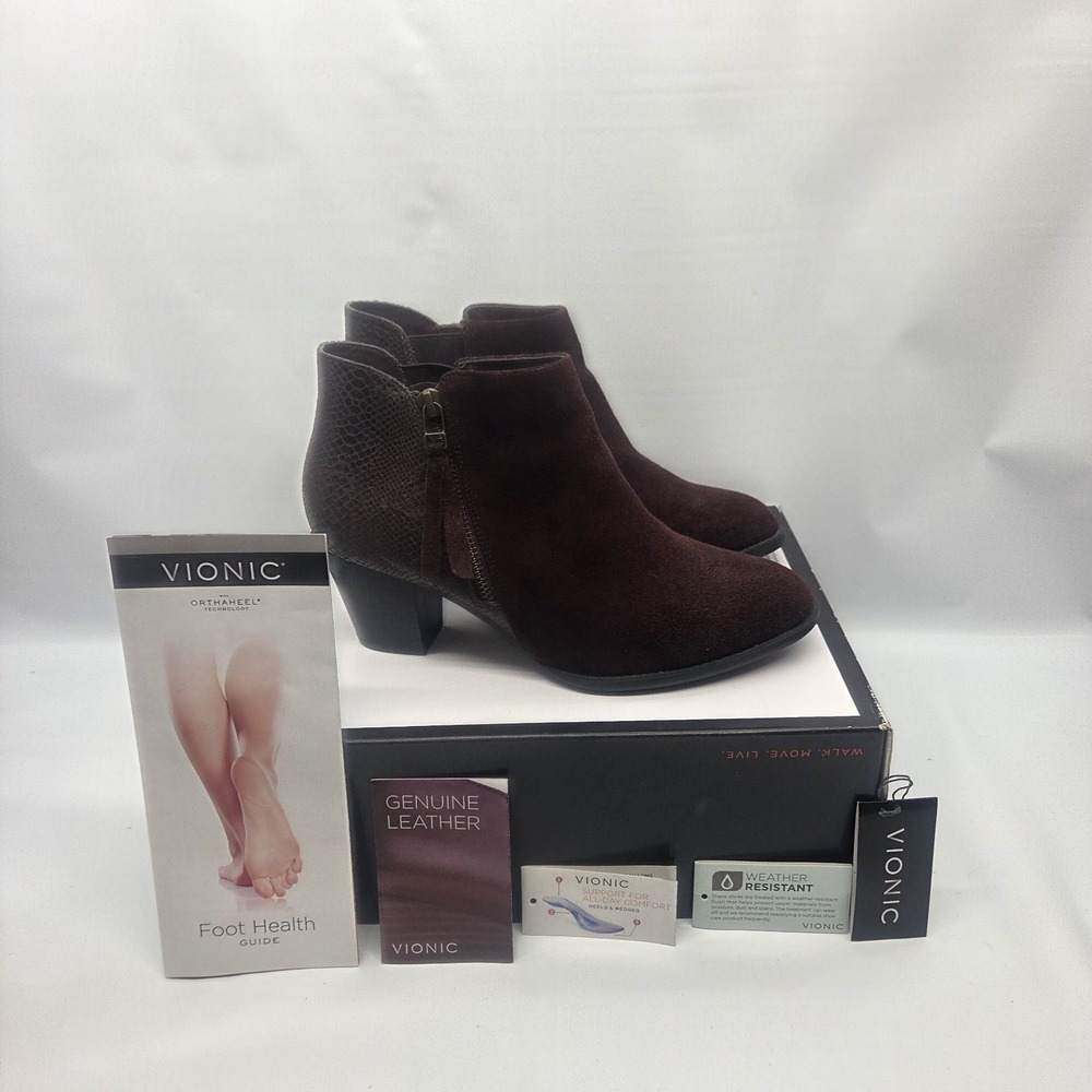 Vionic Upright Anne Java Snake Ankle Boots Size 8 Suede Zip Heel Comfort - Picture 15 of 16
